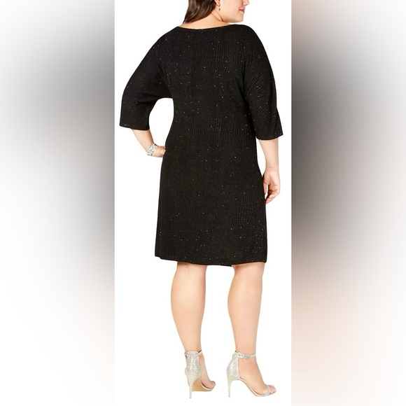 Signature with Robbie Bee Plus Size Black Glitter Faux Wrap Formal Party Dress - Picture 2 of 5